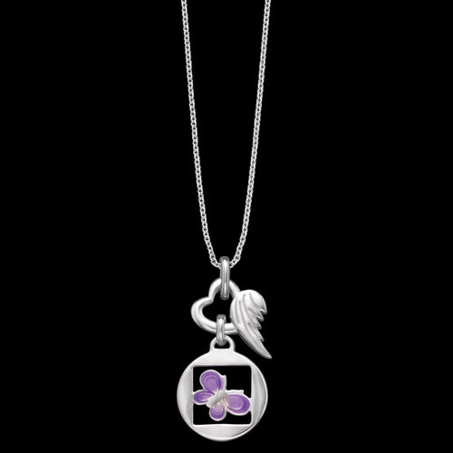 Purple Butterfly Nature Heart Wing Silver Children's Necklace | Herzengel