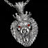 Front view of stainless steel roaring lion head king crown necklace.