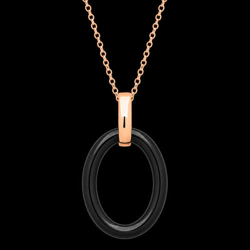 Sterling Silver Rose Gold Black Ceramic Oval Necklace