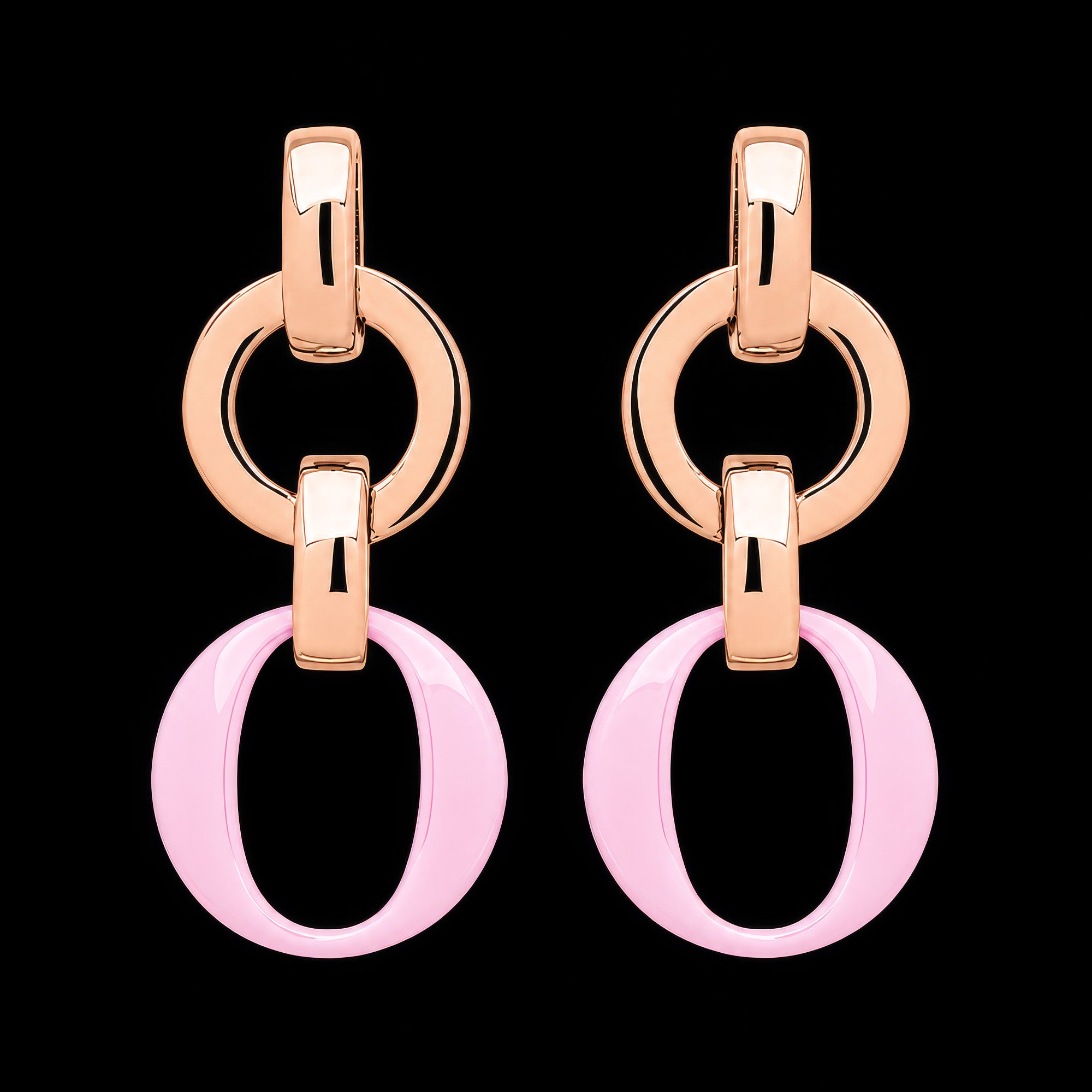 Sterling Silver Rose Gold Pink Ceramic Circle Link Earrings