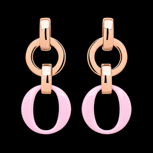 Sterling Silver Rose Gold Pink Ceramic Circle Link Earrings