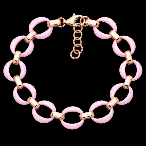 Sterling Silver Rose Gold Pink Ceramic Circle Link Bracelet