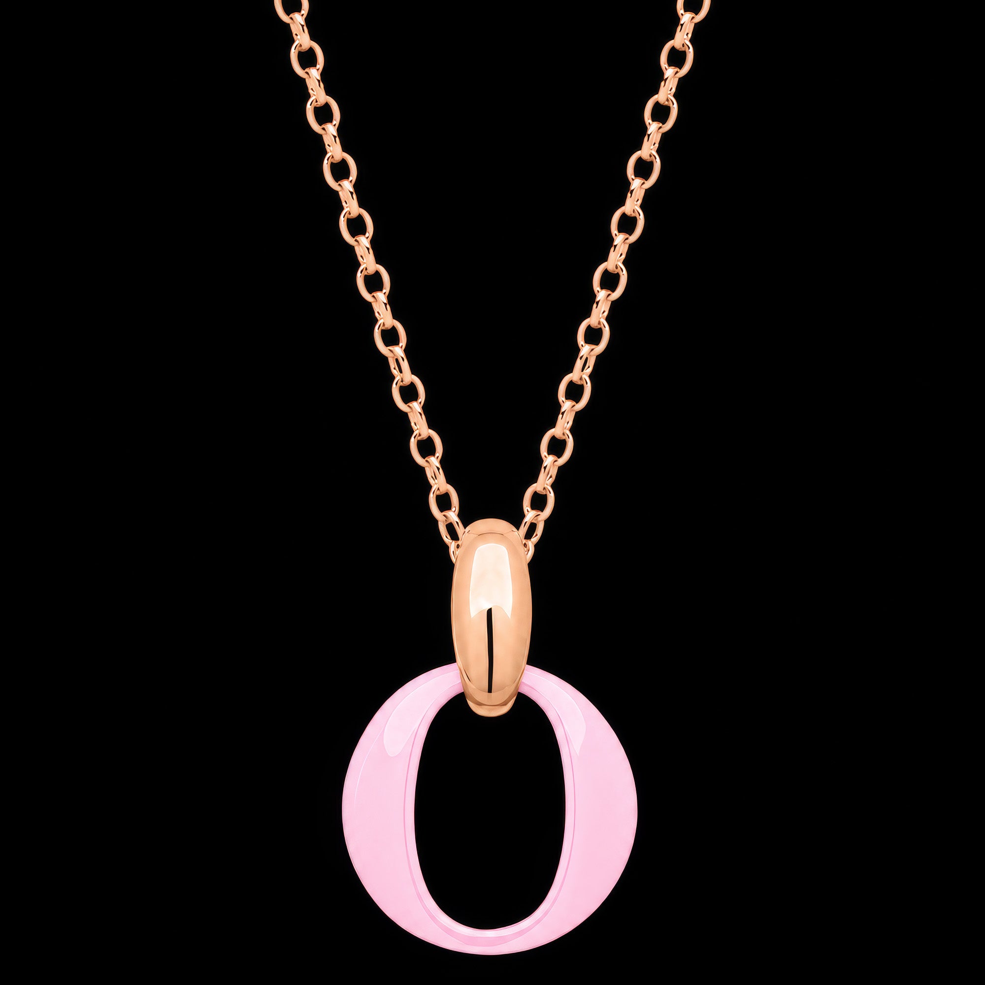 Sterling Silver Rose Gold Pink Ceramic Circle Necklace