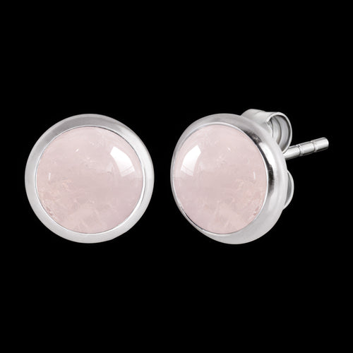 Rose Quartz Cabochon Silver Stud Earrings | Engelsrufer