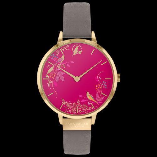 Sara Miller Chelsea Birds 34mm Pink Dial Gold Watch | Australia
