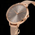 Side view of Sara Miller Chelsea Charm 34mm mocha rose gold mesh watch.