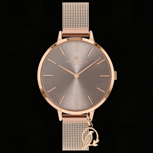 Sara Miller Chelsea Charm 34mm Mocha Rose Gold Mesh Watch | Australia
