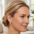 Woman wearing Engelsrufer sterling silver 20mm hoop earrings.