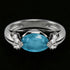 Front view of sterling silver oval cut aquamarine ladies ring.