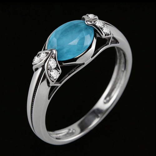 Sterling Silver Oval Cut Aquamarine Ladies Ring | Australia