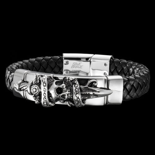 Skull & Dagger Men's Leather Bracelet | Save Brave Australia