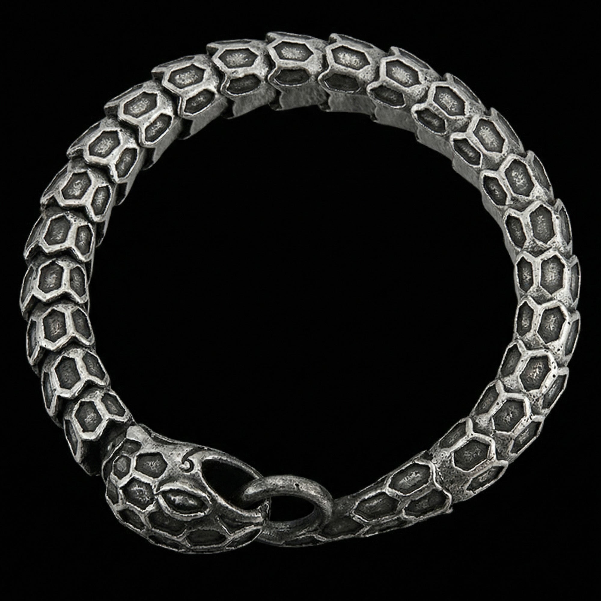 Top view stainless steel snake uroboros men's bracelet