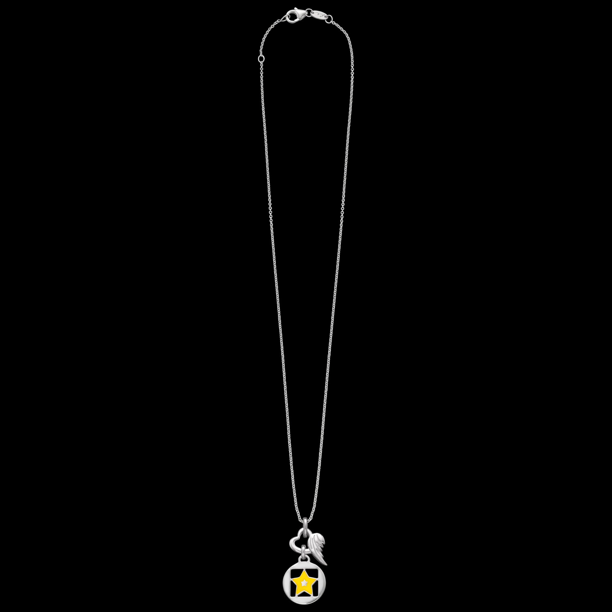 Full view of Herzengel shining star heart wing silver children's necklace.
