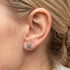 Woman wearing Engelsrufer star marcasite silver earrings. 