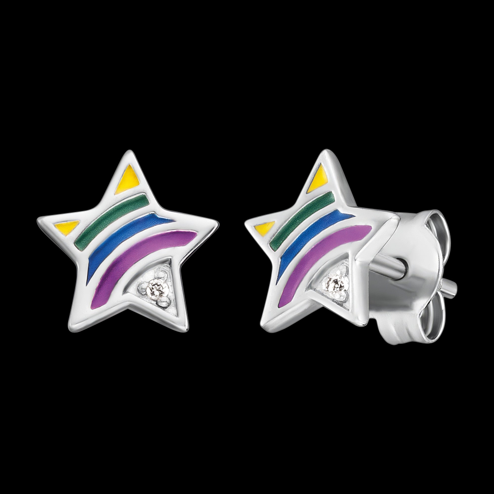 Star Rainbow CZ Enamel Silver Earrings | Herzengel