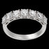 Side angle of stainless steel seven stone CZ shared prong ring.