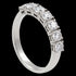 Stainless steel seven stone CZ shared prong ring sitting upright and tilted to the right.