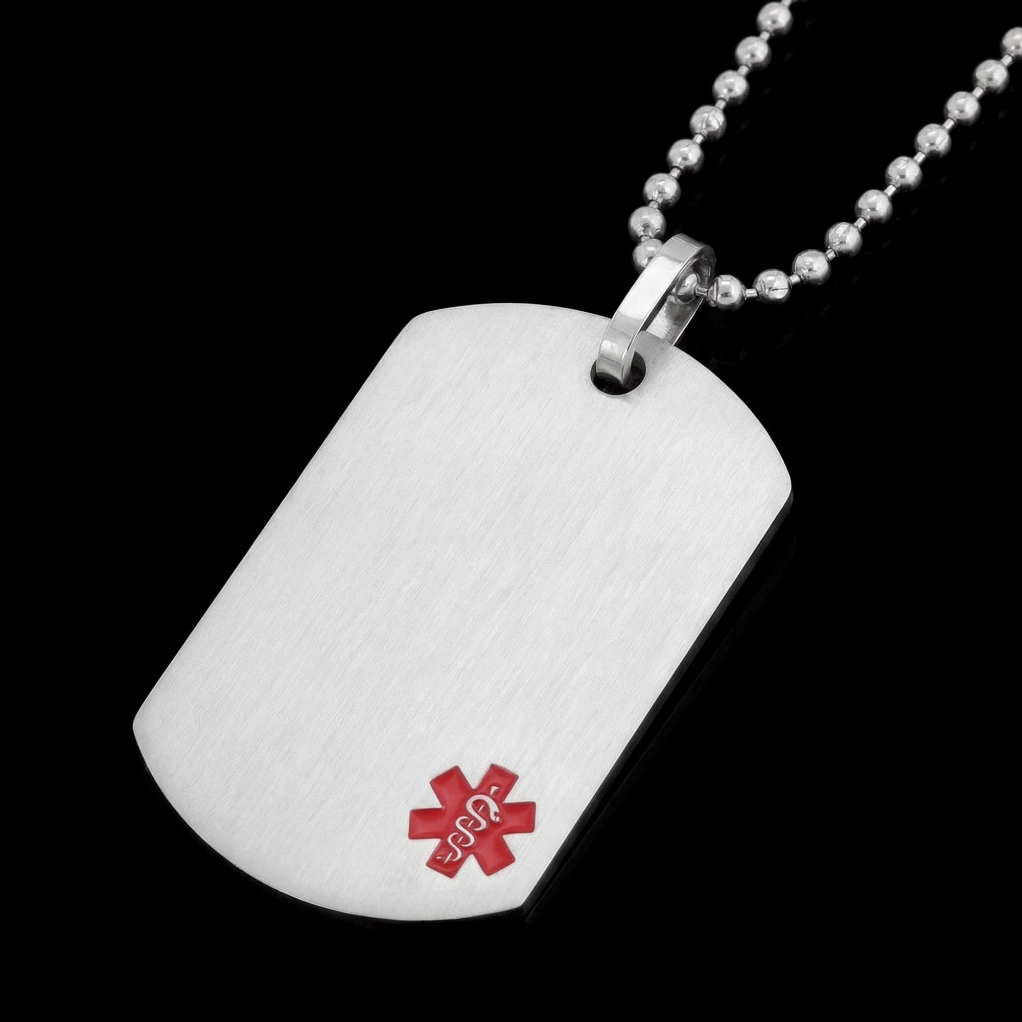 Medical Alert Stainless Steel Matt Finish Dog Tag Necklace | Australia