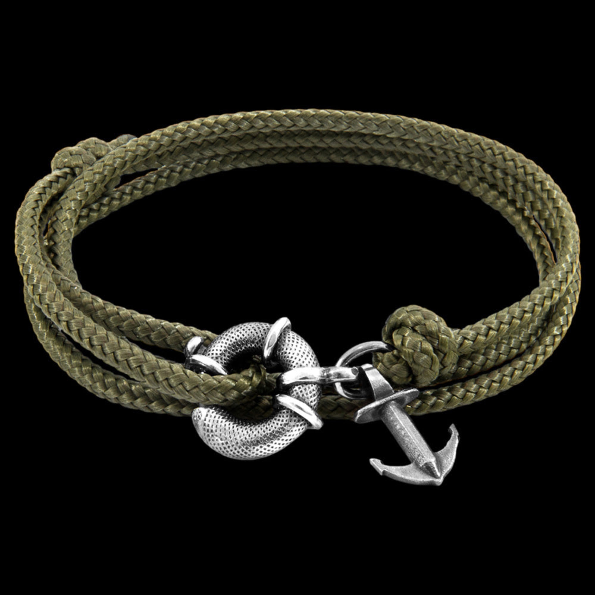 Anchor & Crew Clyde Sterling Silver Khaki Green Rope Bracelet | Australia