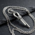 Sterling silver nautical scaffold knot men's necklace on black slate.