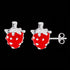 Side view of strawberry enamel children’s sterling silver earrings.