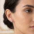 Woman wearing Engelsrufer Tear Of Heaven silver CZ earrings.