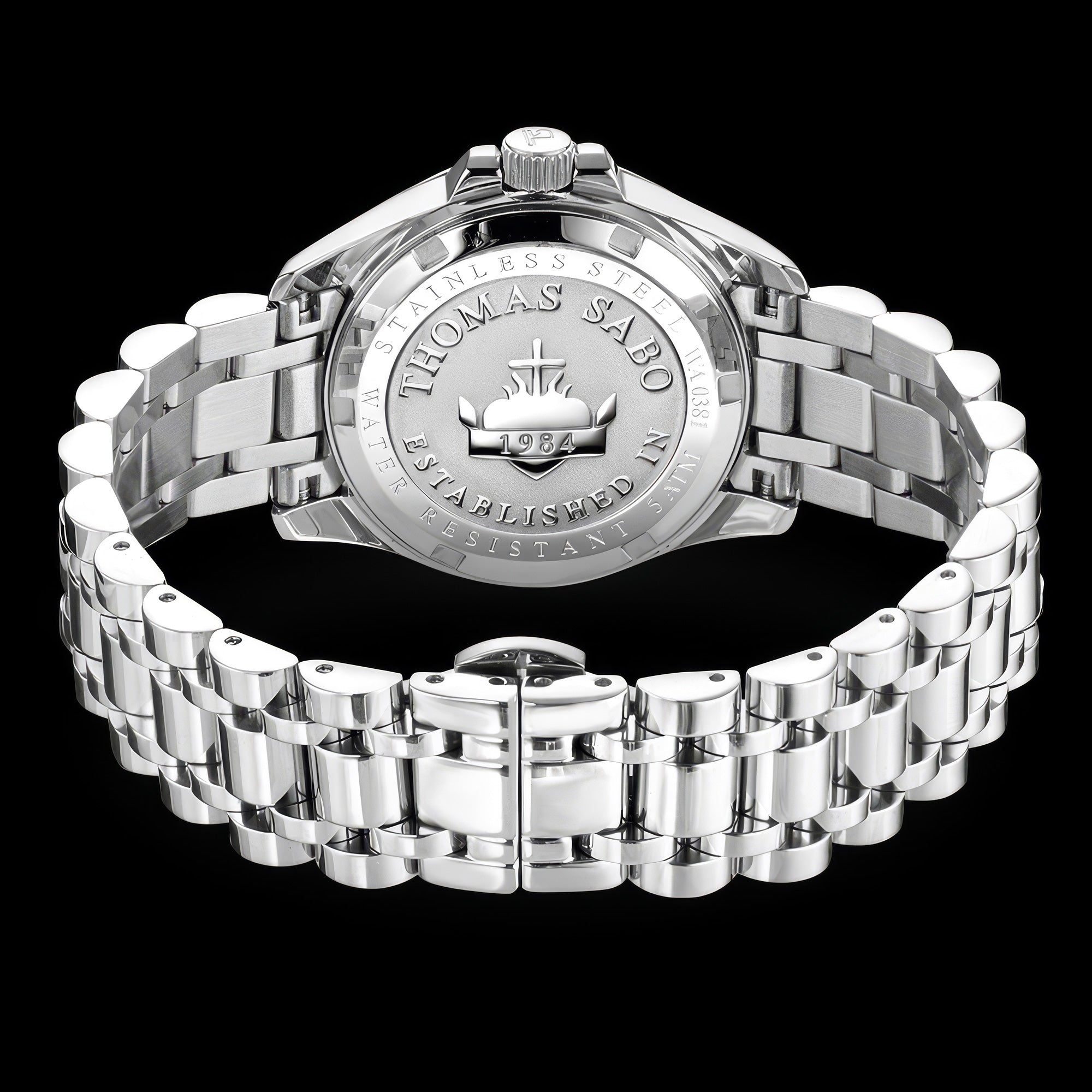 Back view of Thomas Sabo Ladies Flowers gemstone dial silver watch.