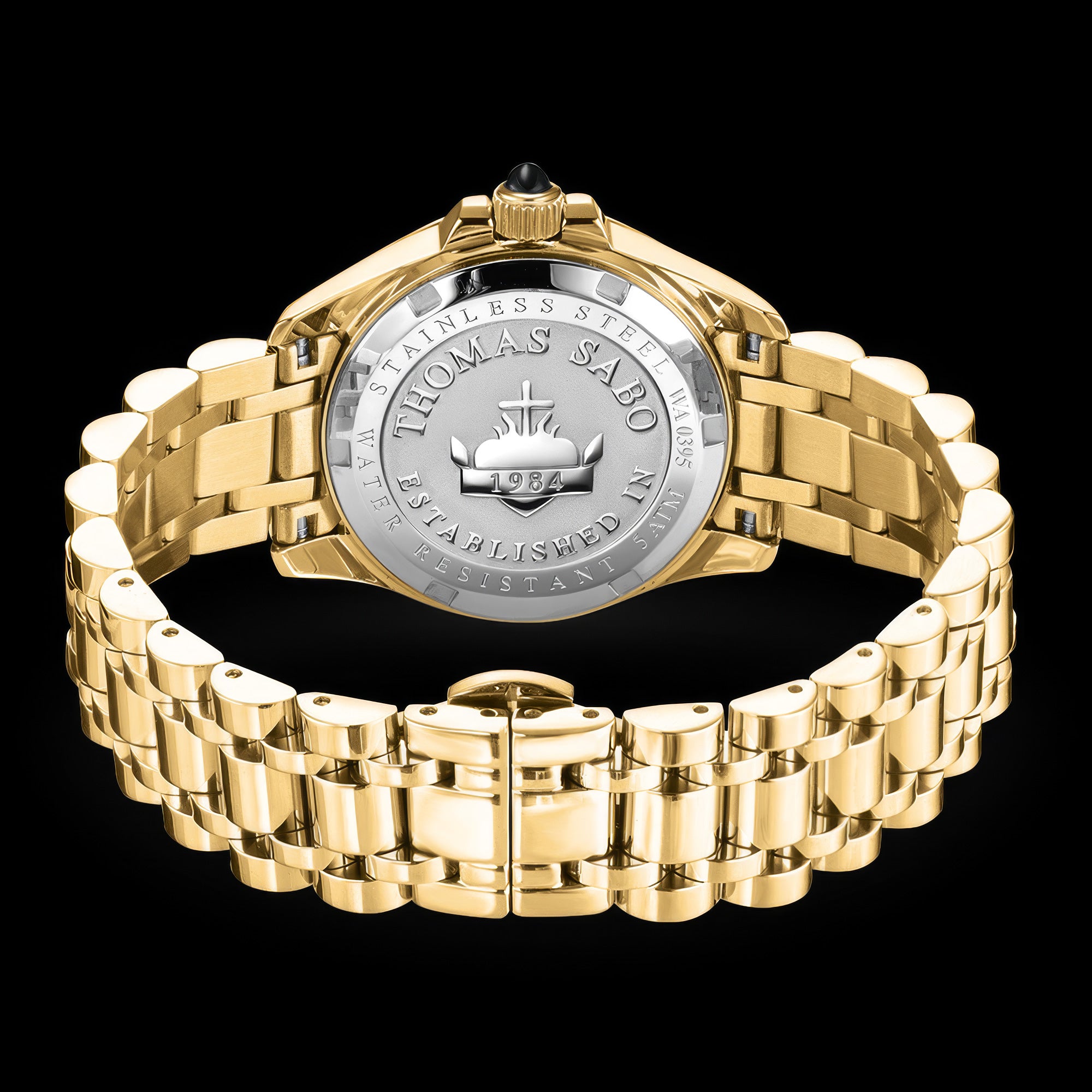 Back view of Thomas Sabo Mystic Island gold malachite watch.