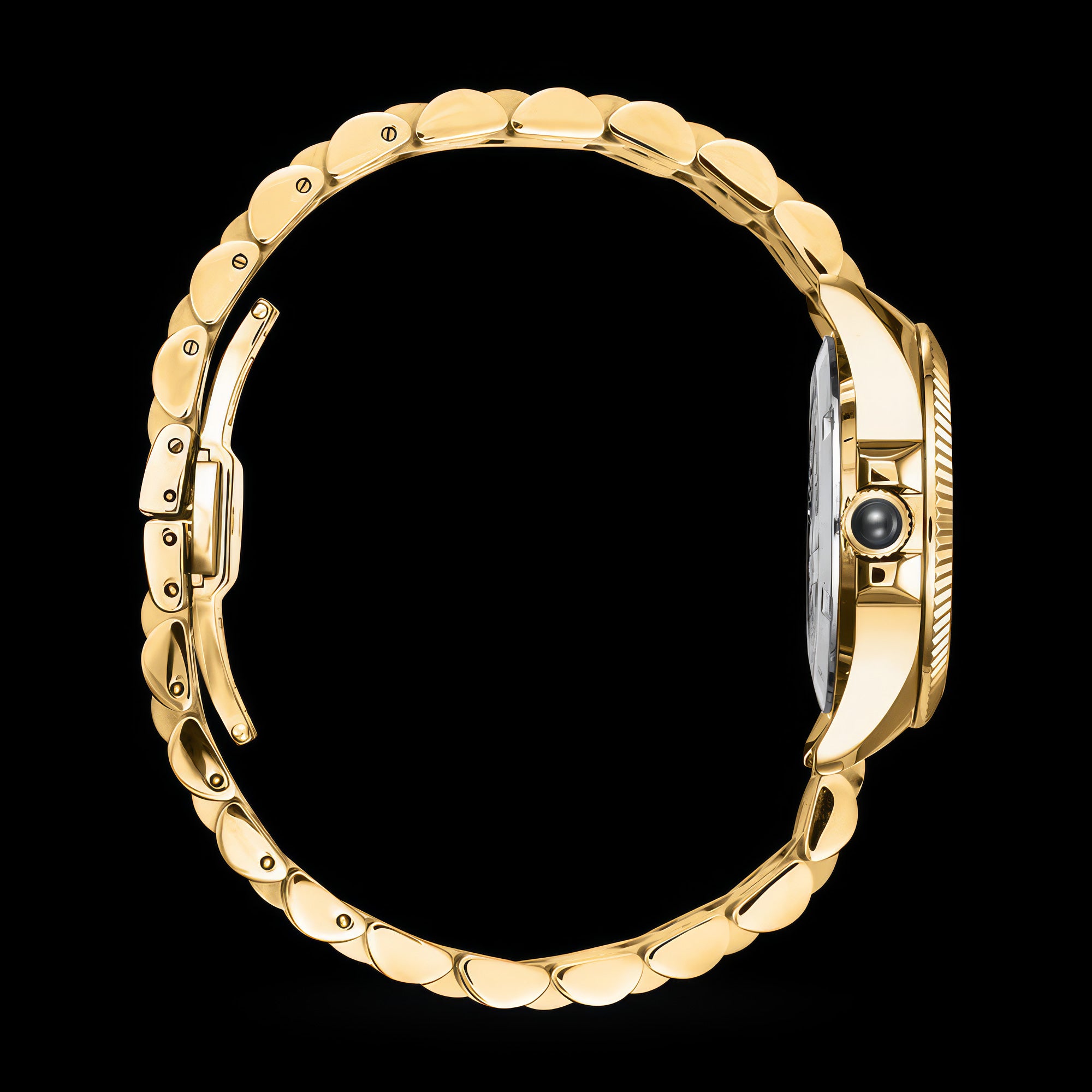 Side view of Thomas Sabo Mystic Island gold malachite watch.