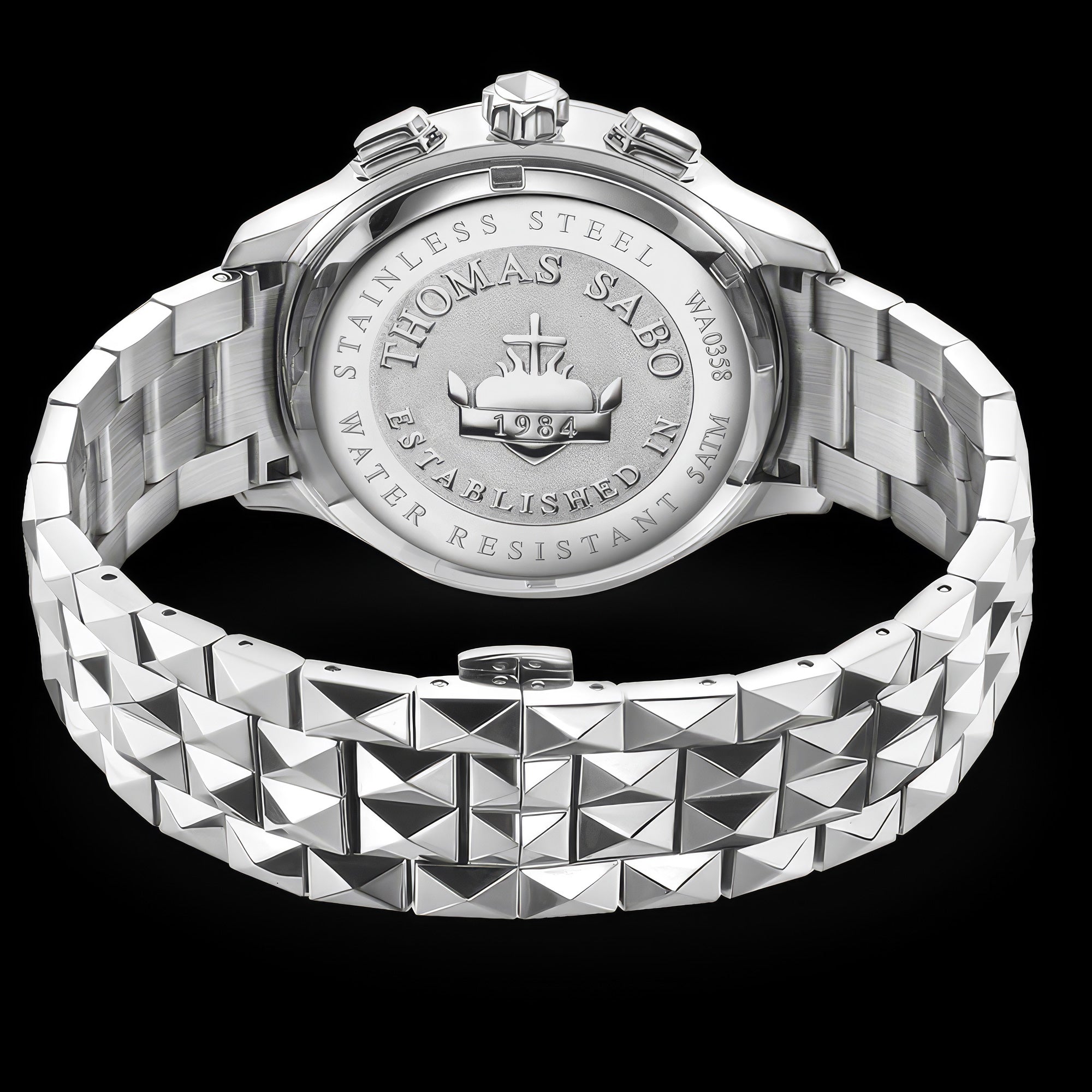 Back view of Thomas Sabo Rebel At Heart silver pyramid men's watch.