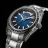 Tilted side angle of Thomas Sabo Rebel At Heart Revive 40mm blue dial watch.