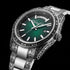 Tilted side angle of Thomas Sabo Rebel At Heart Revive 36mm green dial watch.