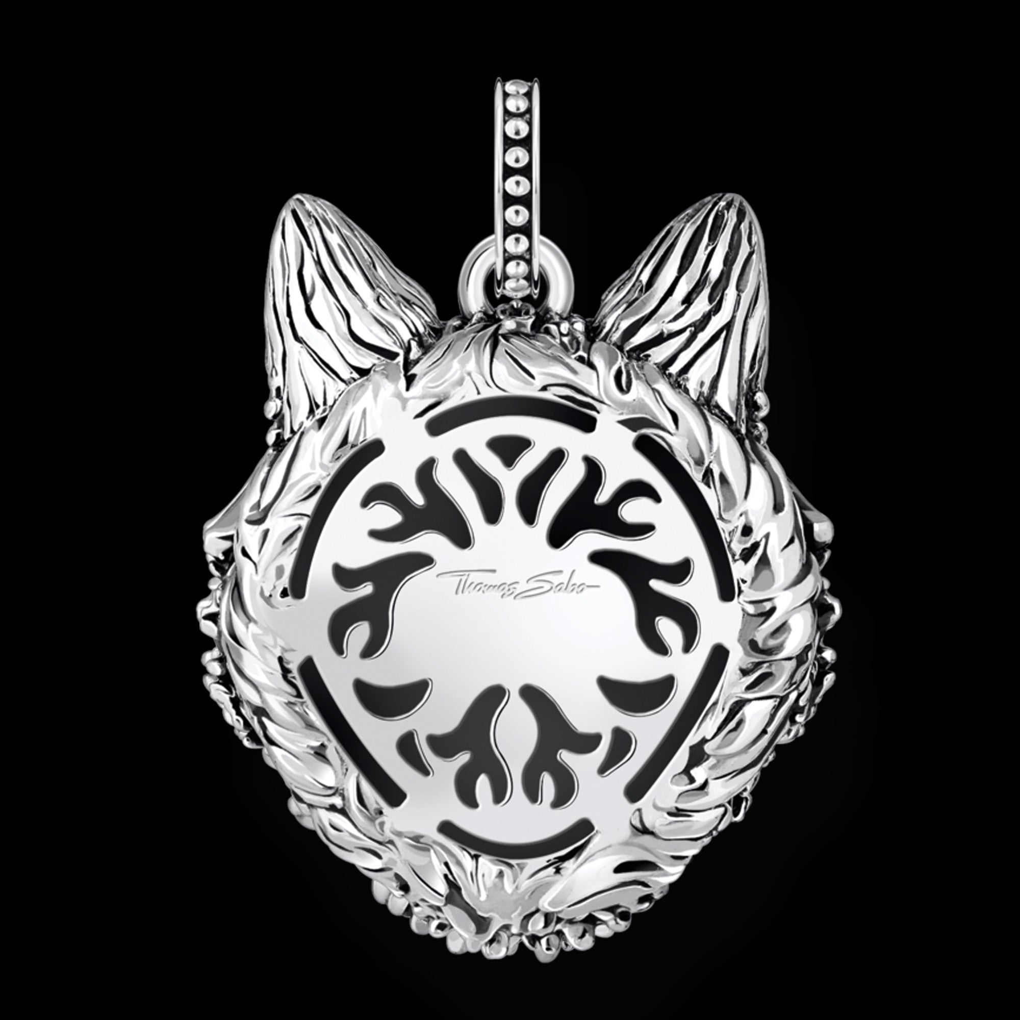 Back view of Thomas Sabo Rebel Wolf Head sterling silver pendant.