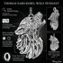 Thomas Sabo Rebel Wolf silver pendant infographic featuring specifications including measurements and design details.
