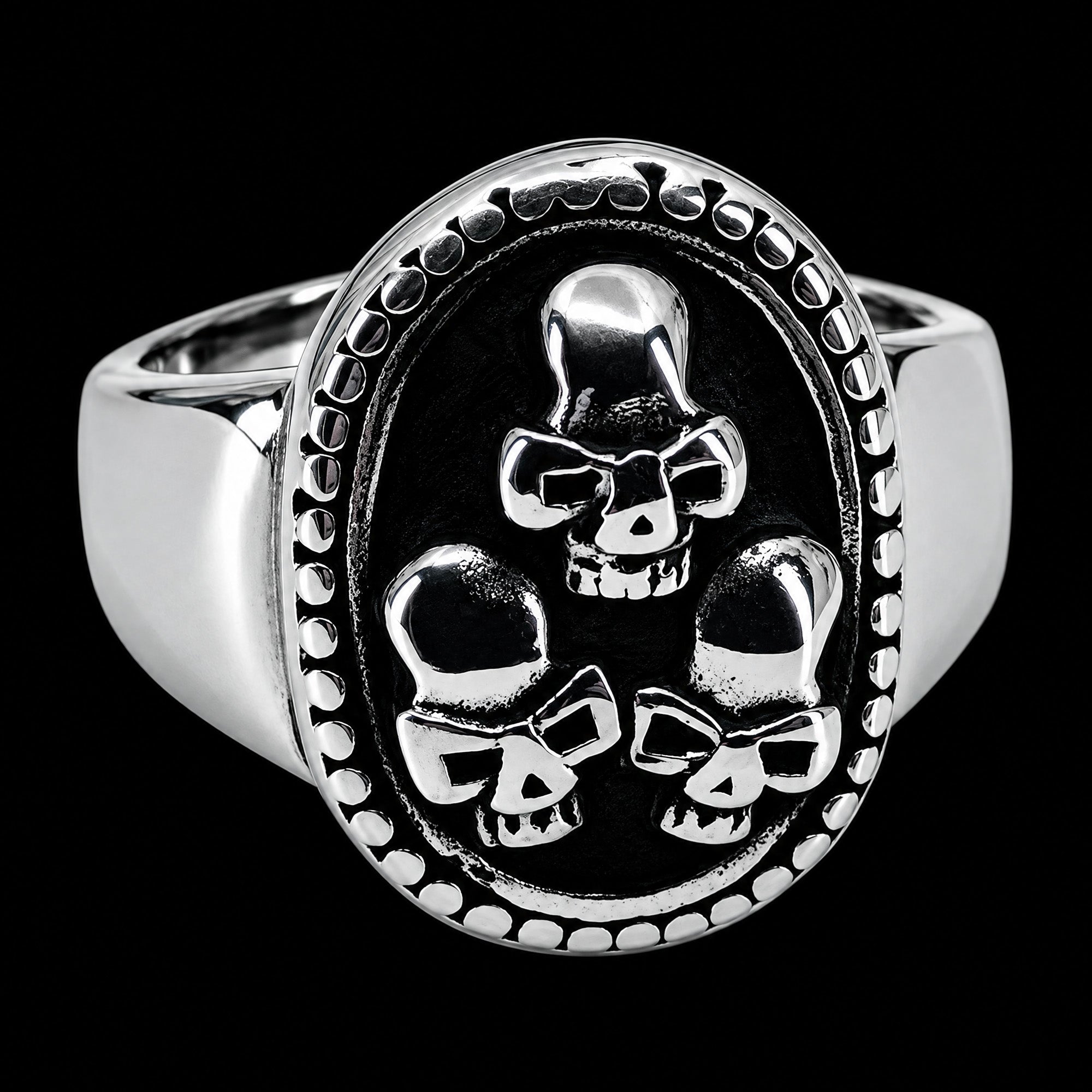 Three Skulls Men's Stainless Steel Signet Ring