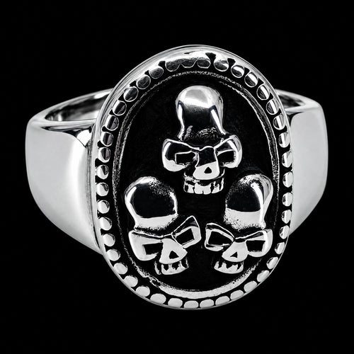 Three Skulls Men's Stainless Steel Signet Ring
