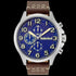 Front view of Timberland Brenton blue dial brown leather watch.