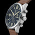 Side view of Timberland Rutherford black dial brown leather watch.