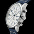 Side view of Timberland men's Stoughton silver dial blue leather watch.