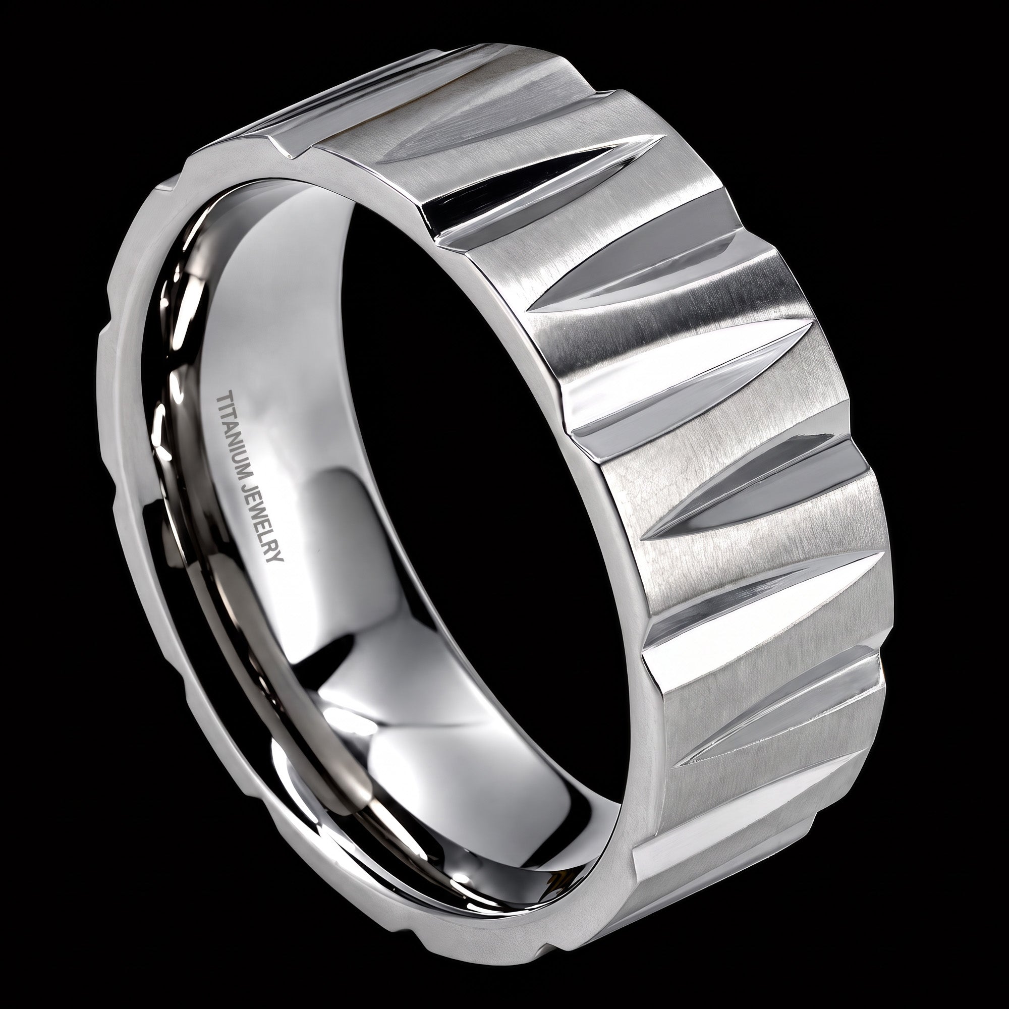 Titanium Tapered Groove Matt Finish Men's Ring
