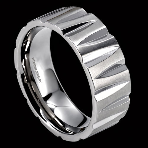 Titanium Tapered Groove Matt Finish Men's Ring