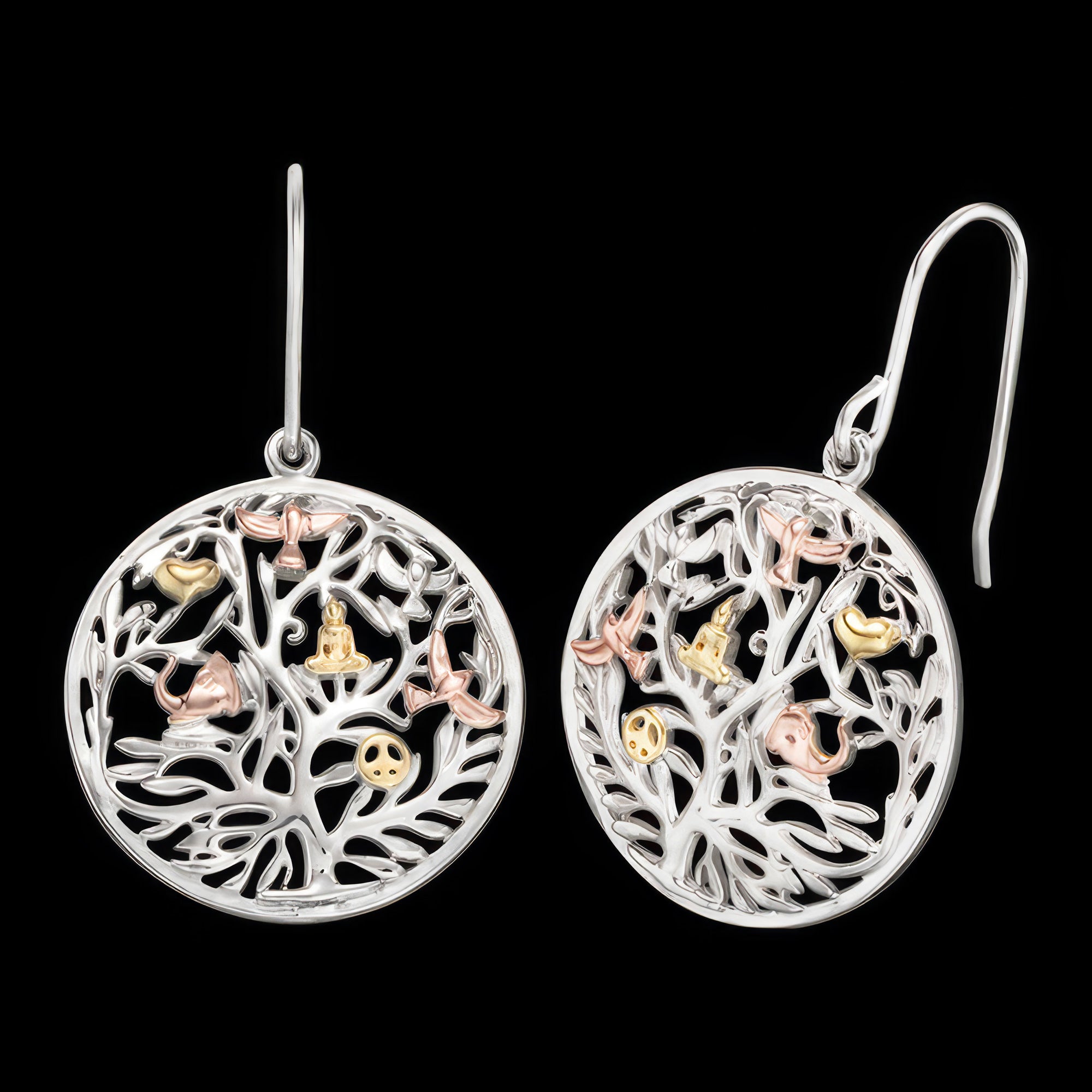 Tree Of Life Circle Filigree Silver Drop Earrings | Engelsrufer