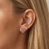 Woman wearing Engelsrufer tree of life silver & rose gold stud earrings.