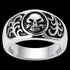 Front view of men's tribal skull stainless steel ring.
