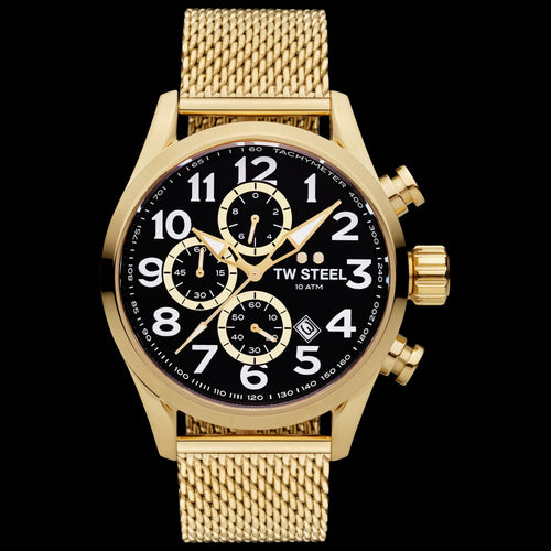TW Steel Volante Gold Black Dial Numbers Chrono Watch VS88