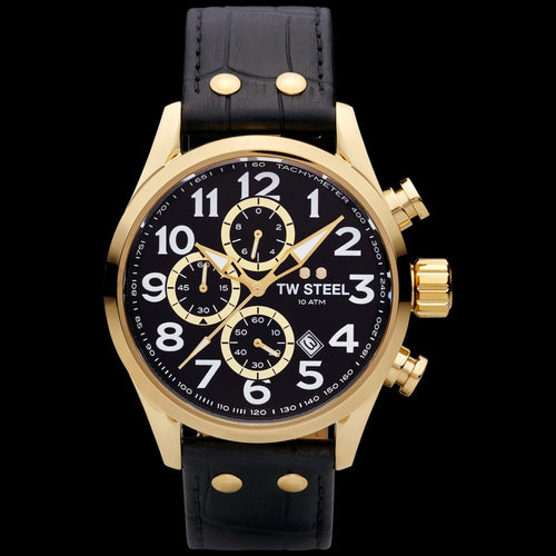 TW Steel Volante Gold Black Dial Leather Watch VS88L
