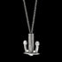 Side view of an Anchor & Crew Union anchor sterling silver necklace.