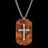 Cross Wood Inlay Steel Dog Tag Necklace