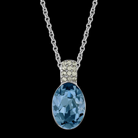 LOLA AND GRACE BLUE OVAL CRYSTAL SOLITAIRE PENDANT NECKLACE