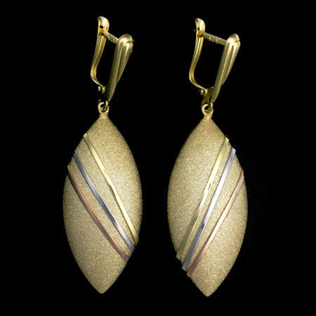 STERLING SILVER GOLD IP LEAF STRIPE EARRINGS